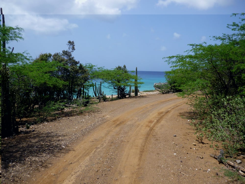 Schotterstraße mit Meerblick auf Bonaire